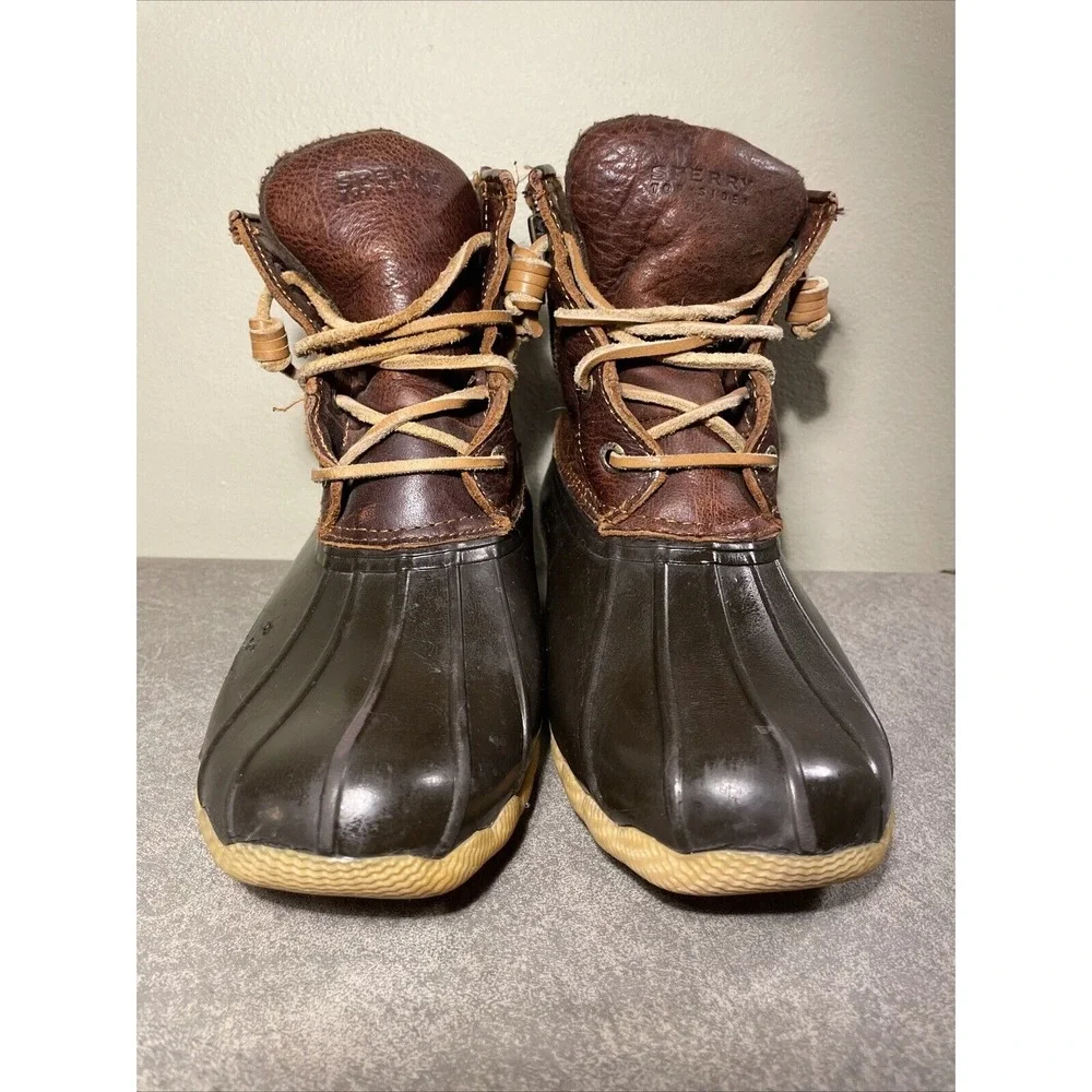 Sperry Women's Sz 6 Bootie Saltwater Duck Waterproof Rubber Brown‎ Boots Gum
